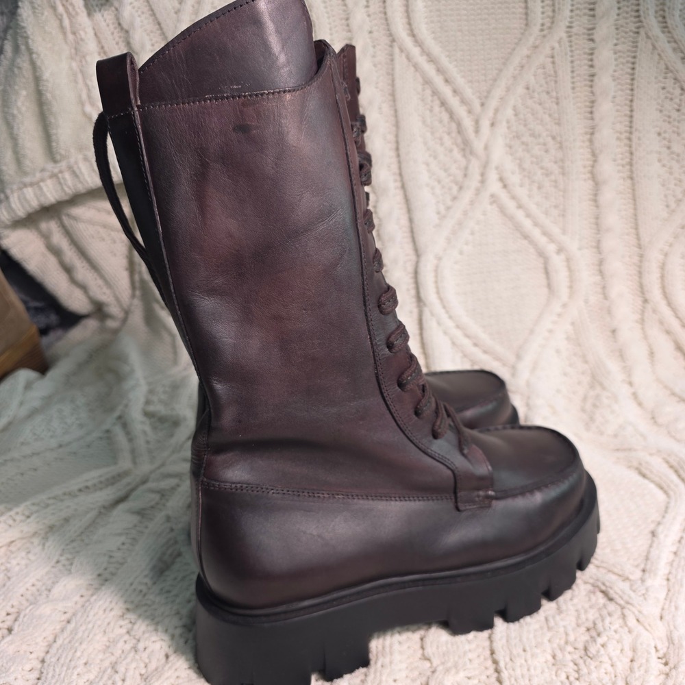 Free People Jones Lace Up Mid Calf Boots Platform Burgundy Leather Womens 9 NEW - Picture 5 of 12